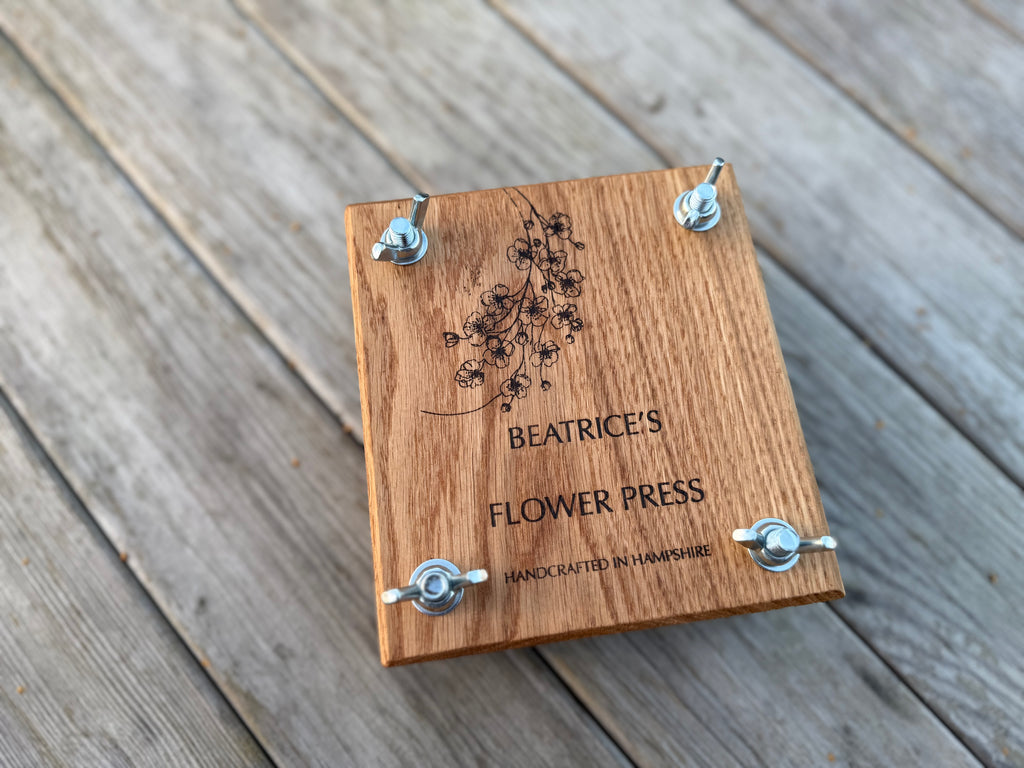 Personalisable Flower Press: Handcrafted in Solid Oak - with blotting craft paper