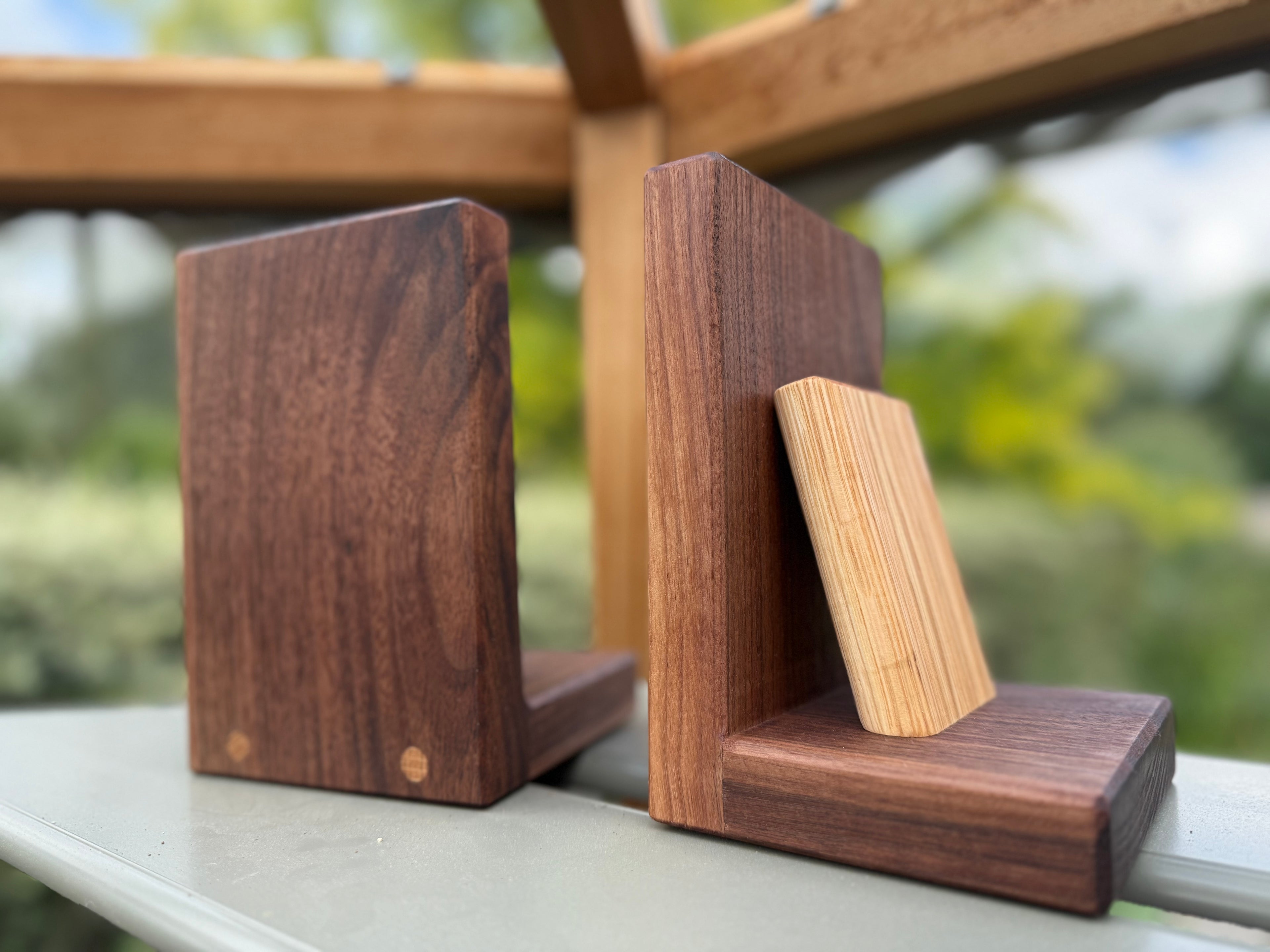 Handmade Walnut & Oak Bookends - Personalisable Desk Display