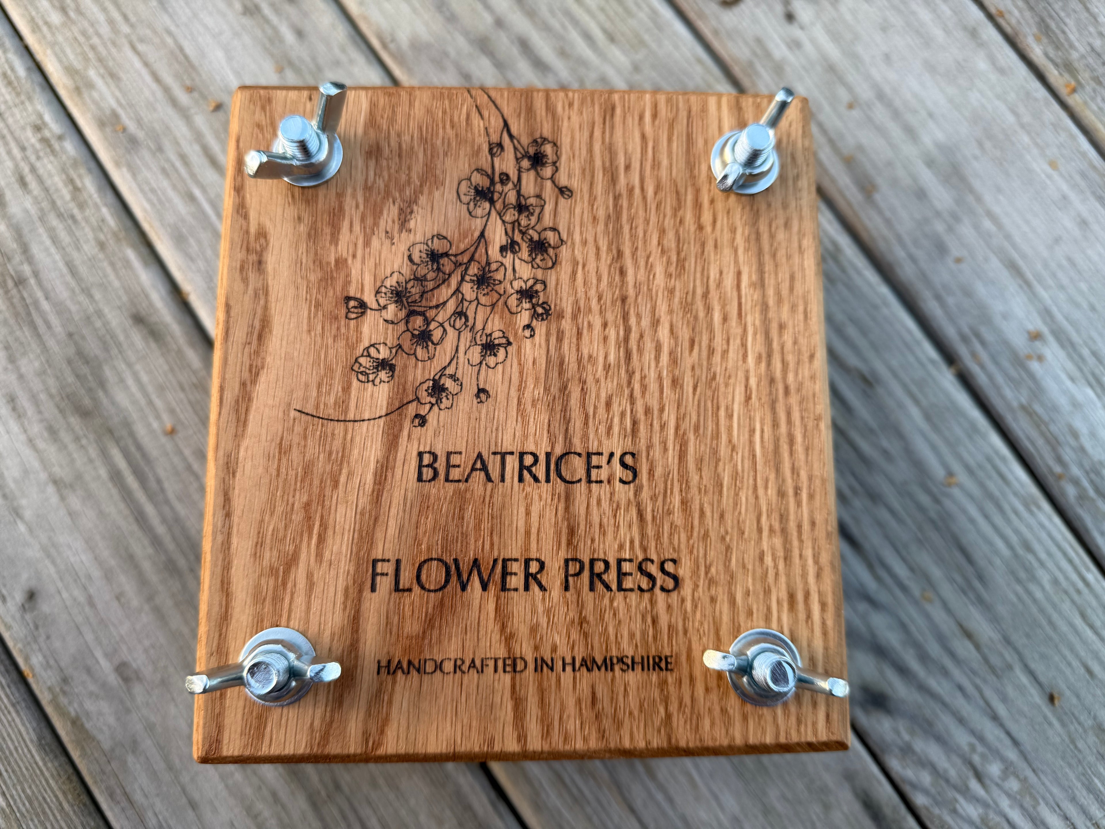 Personalisable Flower Press: Handcrafted in Solid Oak - with blotting craft paper