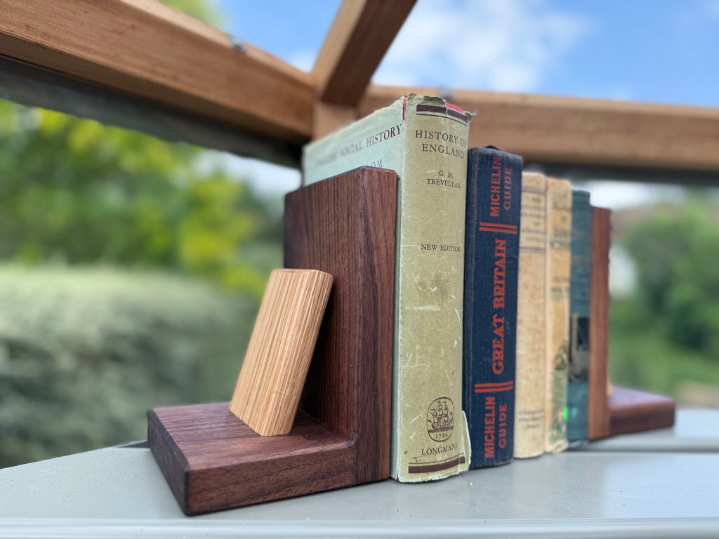 Handmade Walnut & Oak Bookends - Personalisable Desk Display