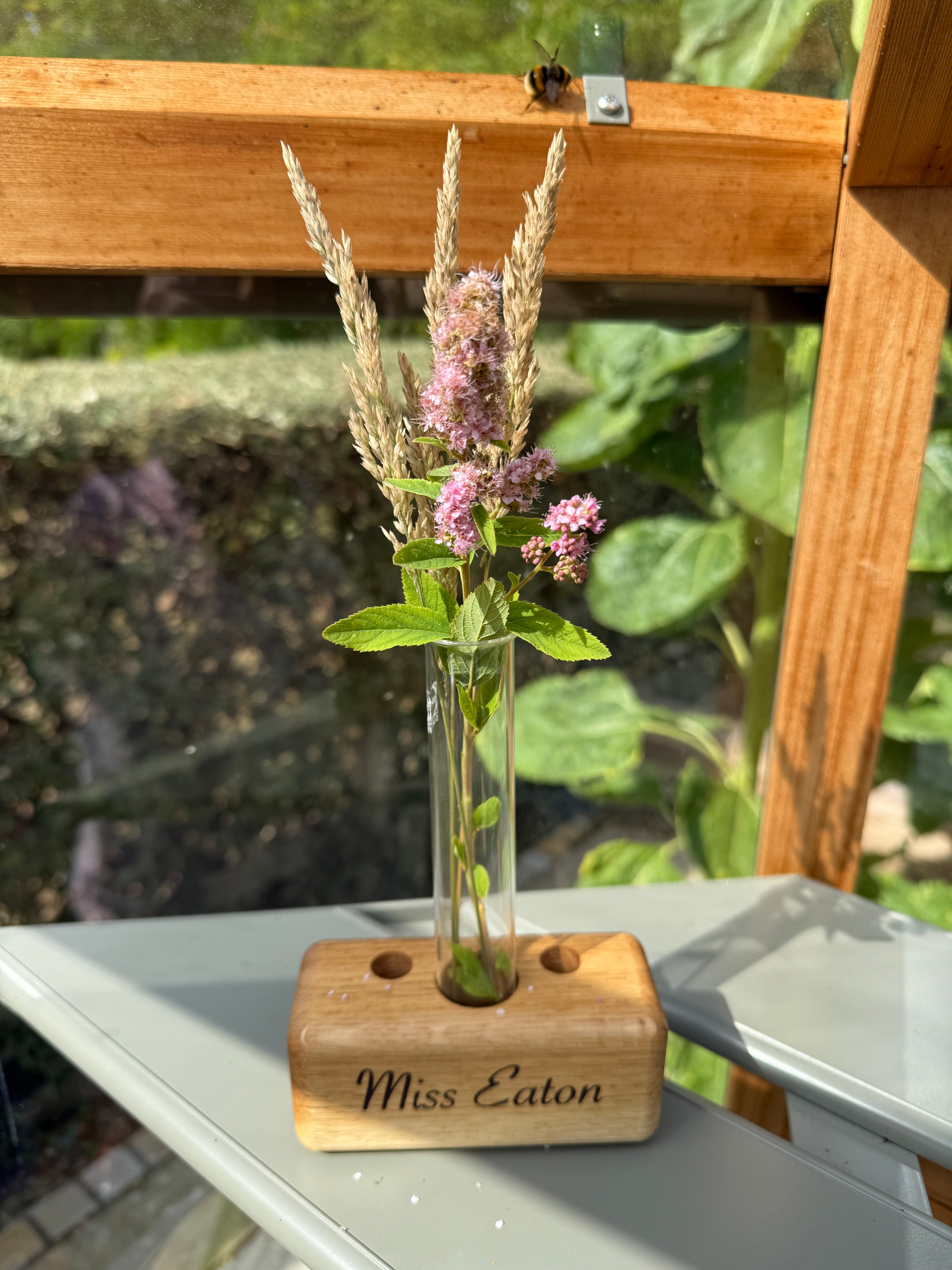 Handmade Solid Oak Desk Organizer: Mini Vase & Pen Stand