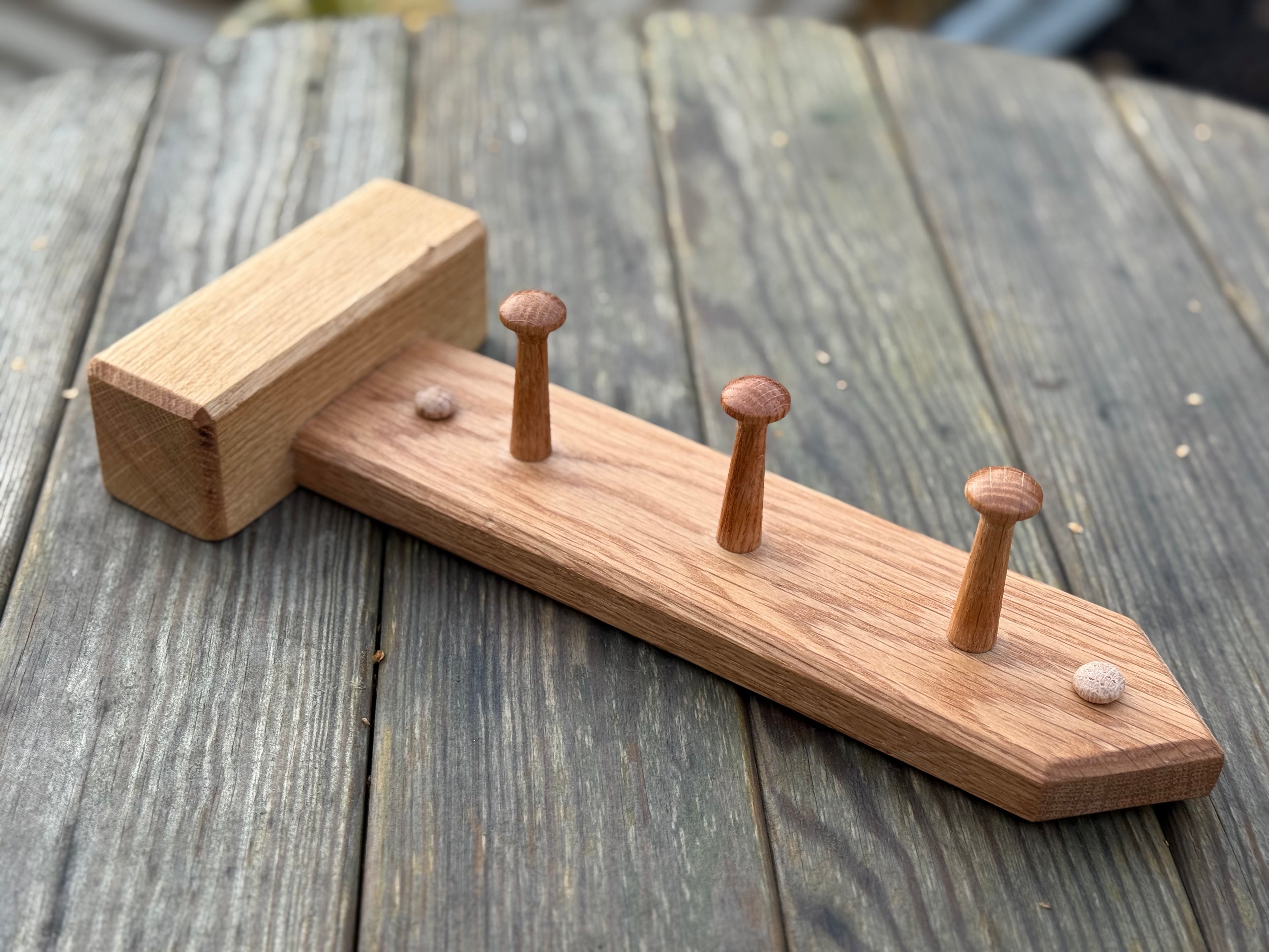 Natural Solid Oak Key Rack with Oak Pegs - Walking / Hiking - Countryside Footpath Design - Handmade in Hampshire
