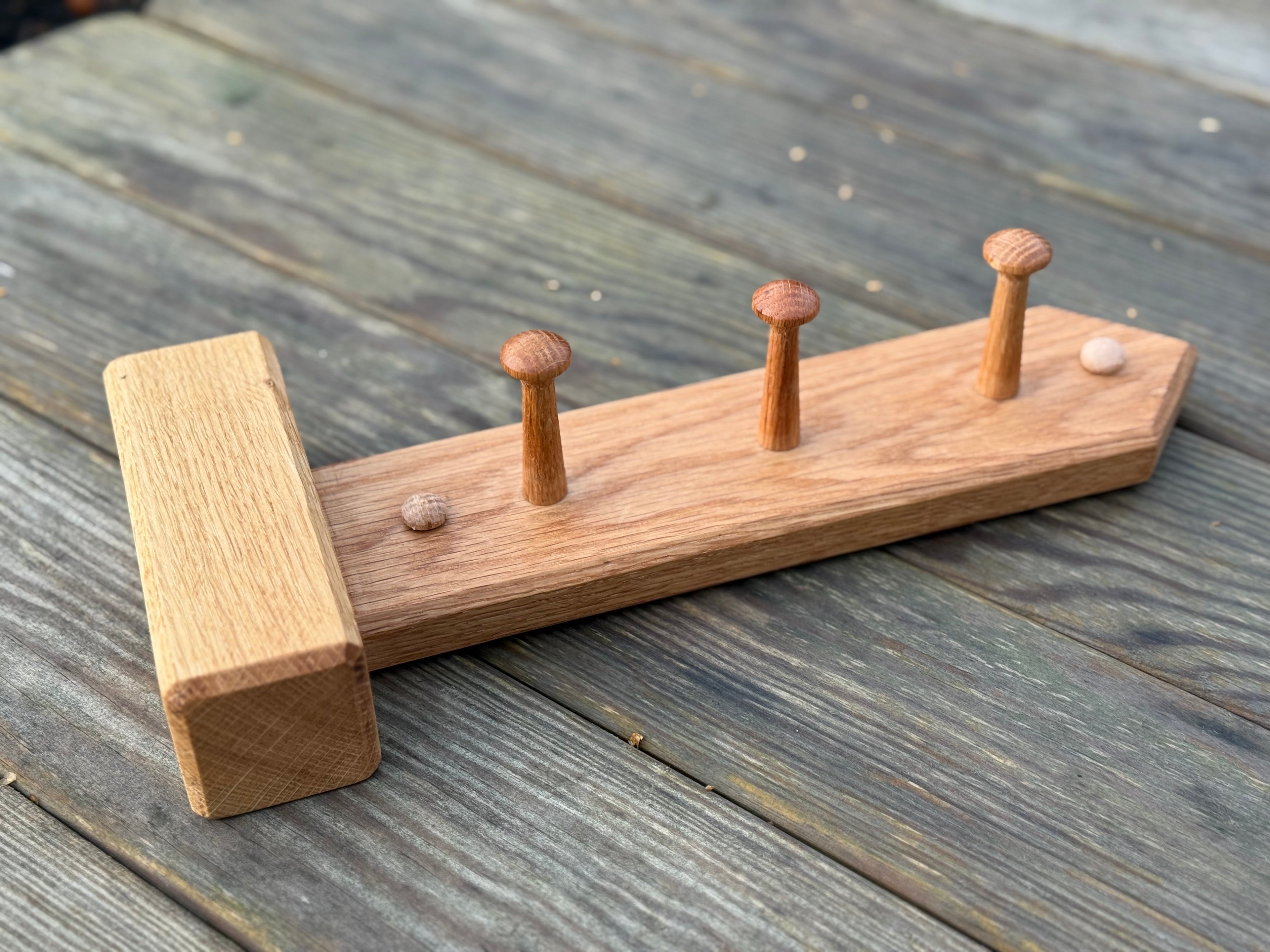 Natural Solid Oak Key Rack with Oak Pegs - Walking / Hiking - Countryside Footpath Design - Handmade in Hampshire