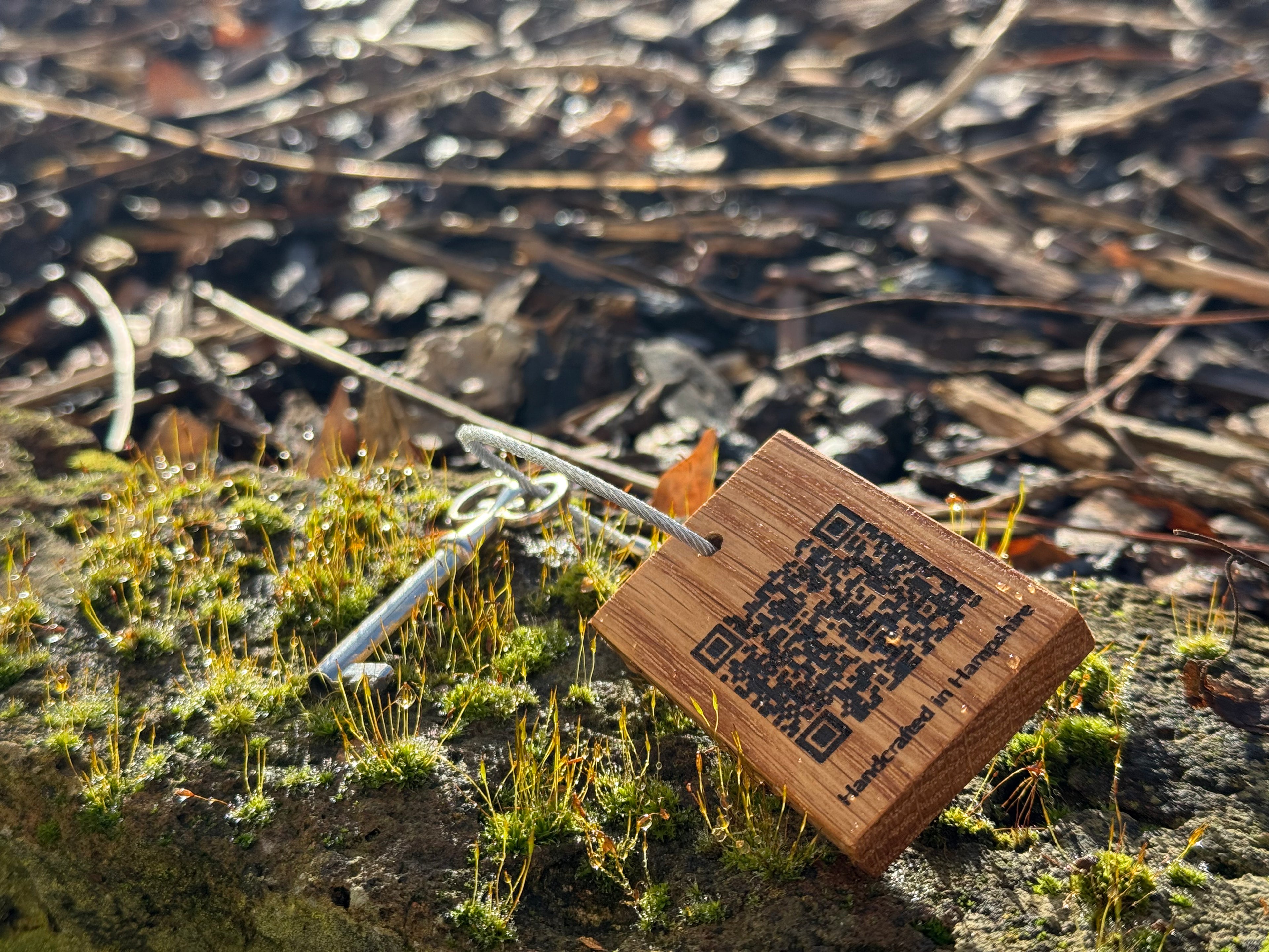 Customisable Keyring: Business/Corporate Branding - QR Code - Handcrafted in Solid Oak - with loop attachment